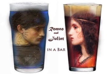 Banner/postcard for "Romeo and Juliet in a Bar"